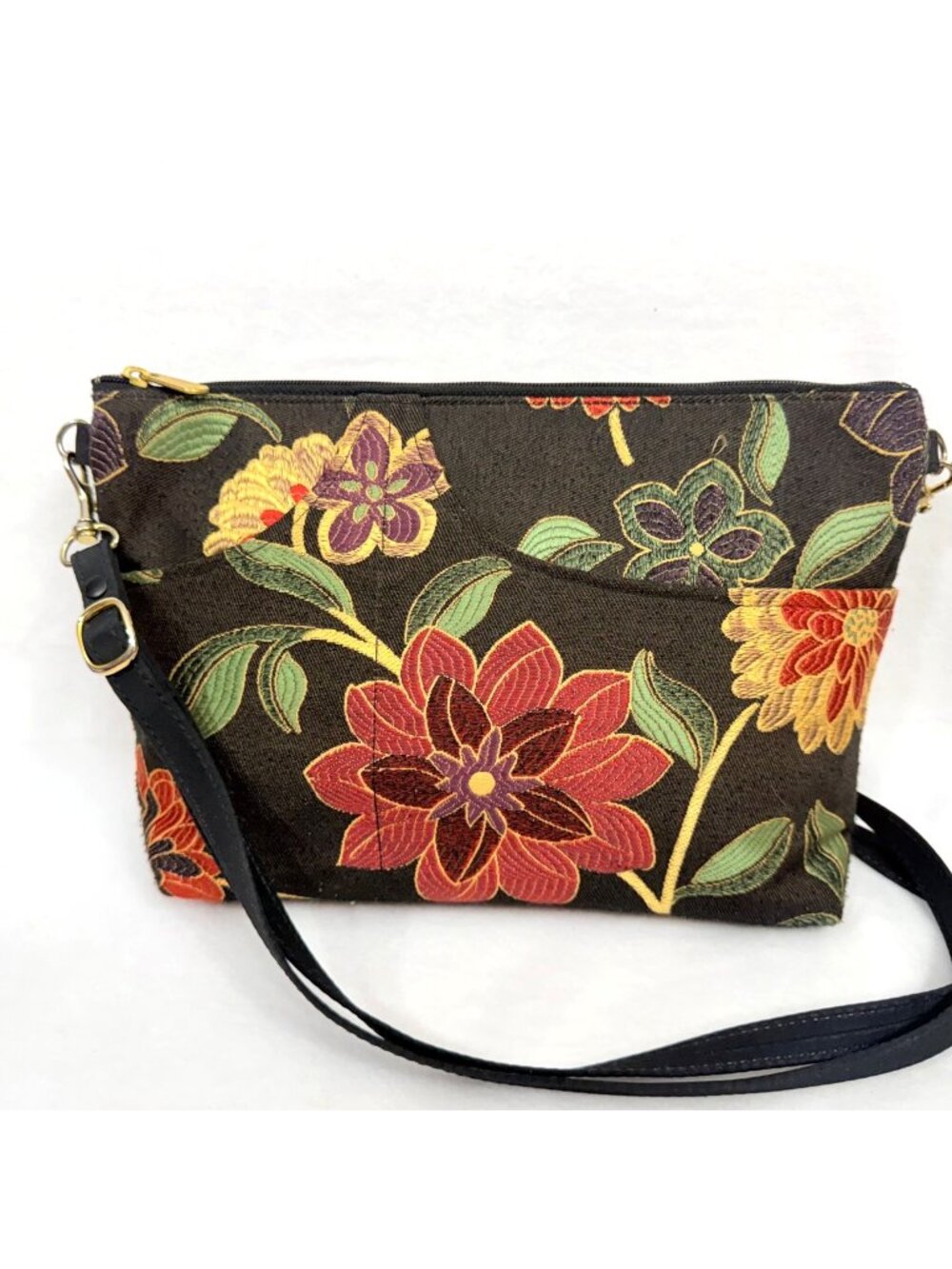 Danny K of Beverly Hills Floral Tapestry Crossbody w/Adjustable Black Strap